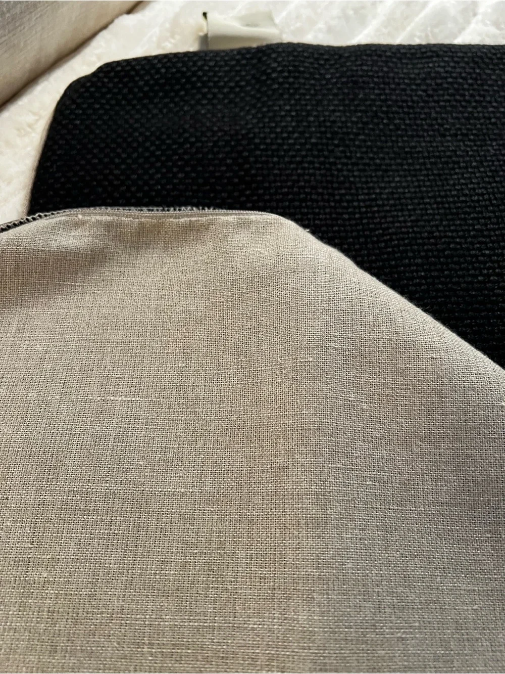 (2) 20x20” Pottery Barn Neutral Linen Pillow Cover with Black Knit Back